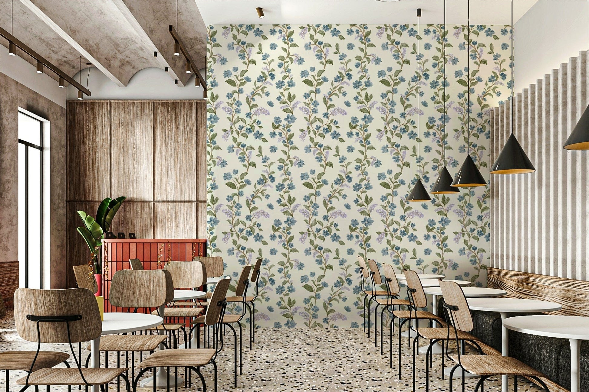 Azure Bloom Trail wallpaper for walls deep blue floral vertical accent.