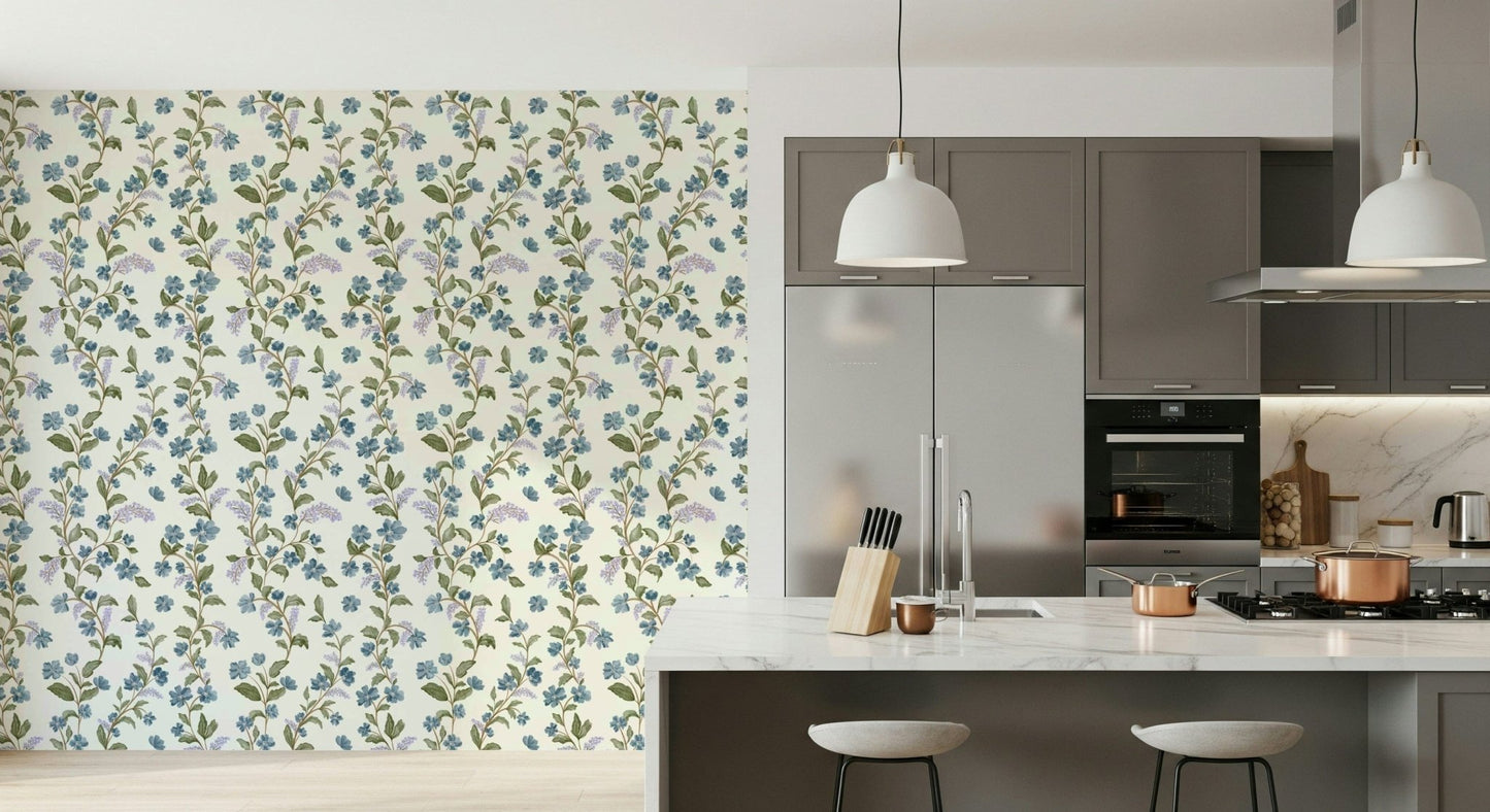 Watercolor Azure Bloom Trail decorative covering bright blue blossom motif.