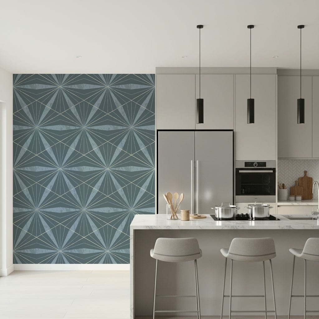 Azure Radiance wallpaper with elegant geometric fan patterns.