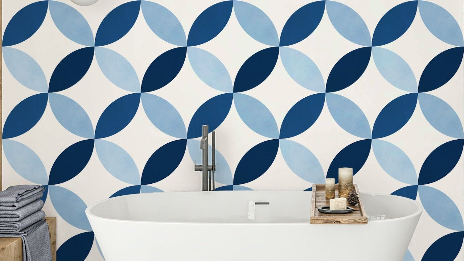 A wallpaper with an interlocking geometric pattern.

