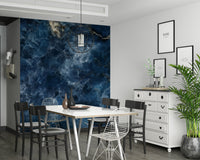 Wall mural depicting deep blue color layers for a modern, serene interior atmosphere.