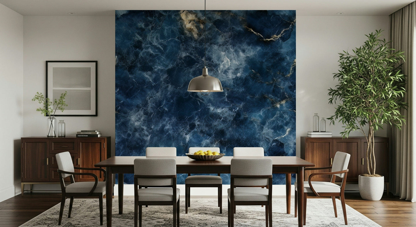 Decorative wall mural showcasing rich azure shades with fluid, abstract textures.