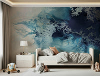 A beautiful abstract tide wallpaper mural in vibrant, azure blue.