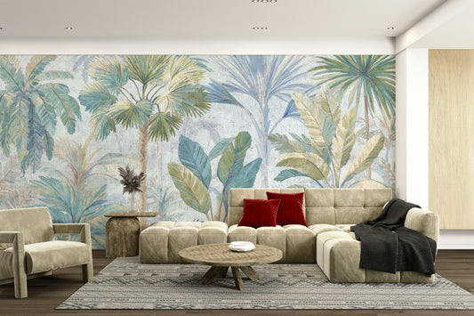 Mural wallpaper of an azure palms daylight design

