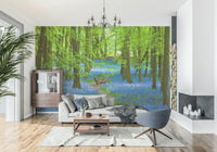 Accent wall mural with azure path landscape, modern apartment decor in blue tones