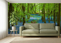 Home office backdrop with Azure Pathway wall mural, calming blue scene and modern decor