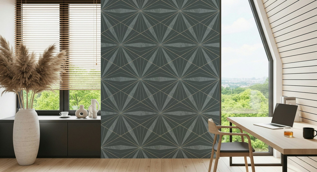 Saturated blue Radiance motif mural for sophisticated, bold interiors.