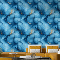 Modern living room with abstract river wallpaper

