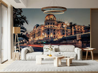 Ocean night wall mural in hallway, modern wall decor in blue colors