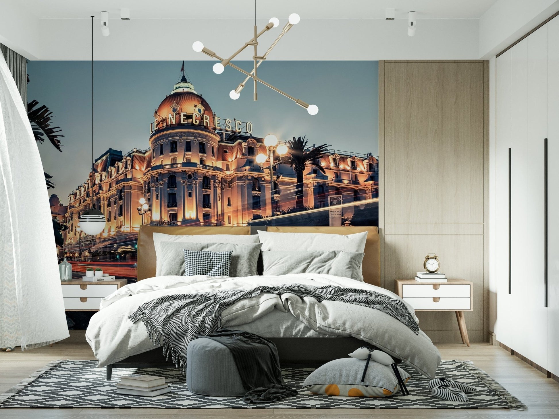 Coastal night mural for entryway, modern wall decor focal wall