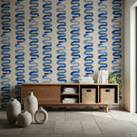 Azure-toned swirling shapes forming a soothing wall pattern.