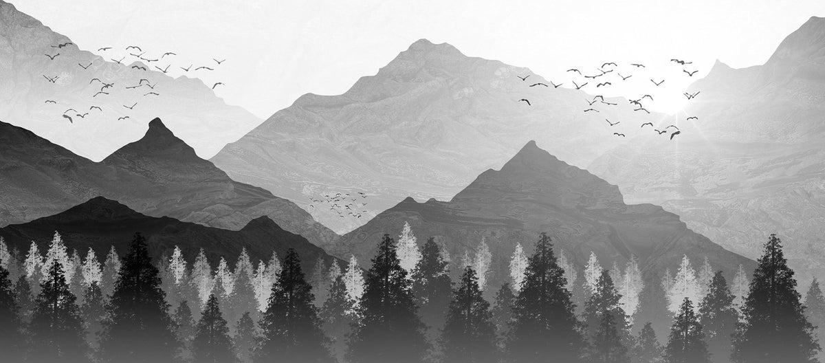 Schwarz -Weiß -Bergketten Wallpaper Wandbild