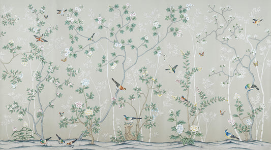 Grå & grøn blade Chinoiserie tapet