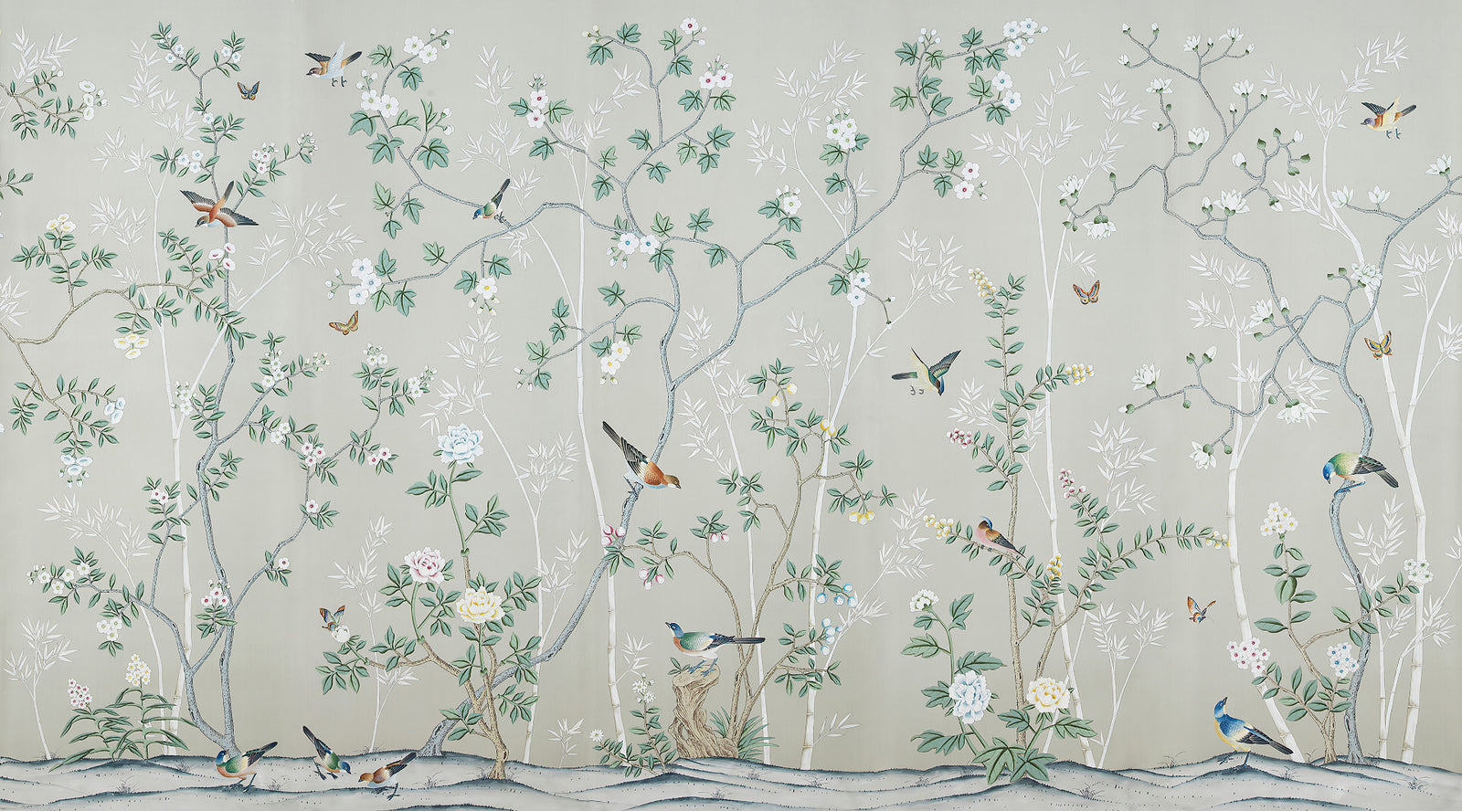 Grå & grøn blade Chinoiserie tapet