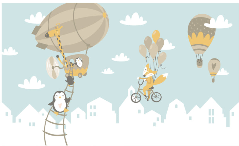 Fox et Penguin Hot Air Balloons Paper peints peints