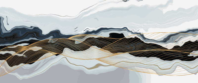 Blue & Gold Wavy Marble Wallpaper Murals