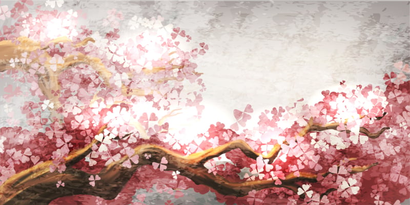 Fleur de fleur rose sakura peint peint peintures murales in your room — zoomed