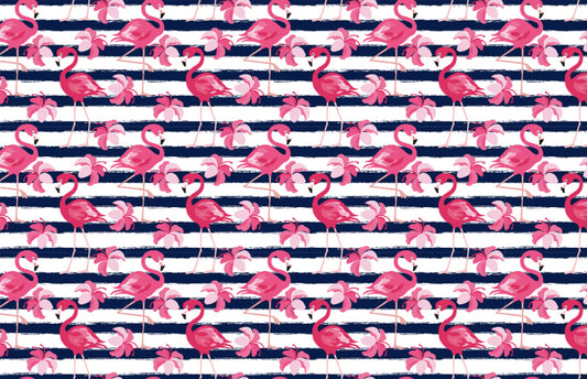 Blue Stripes & Pink Flamingo Tapete
