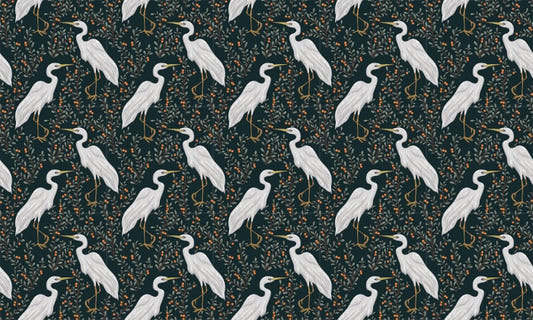 White Heron Bird & Cranberry Plant Wallpaper