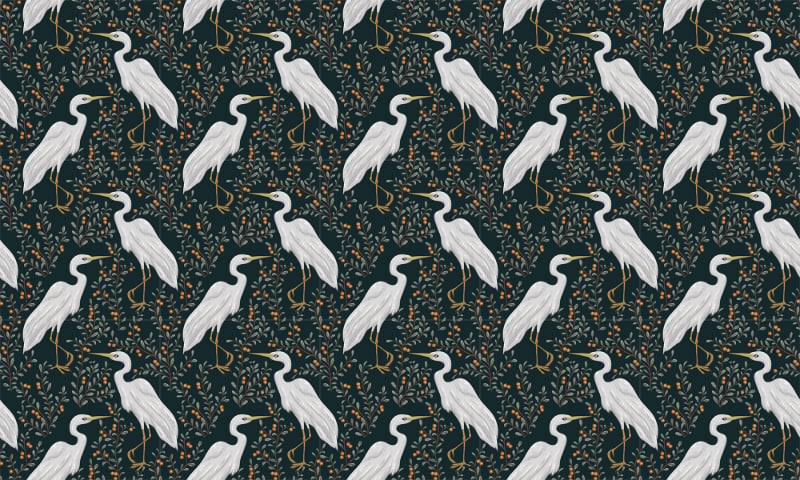 White Heron Bird & Cranberry Plant tapet