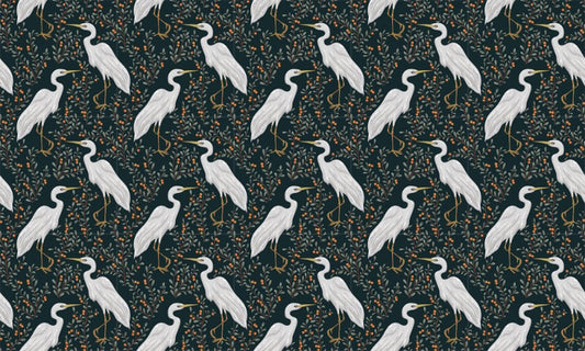 White Heron Bird & Cranberry Plant Wallpaper