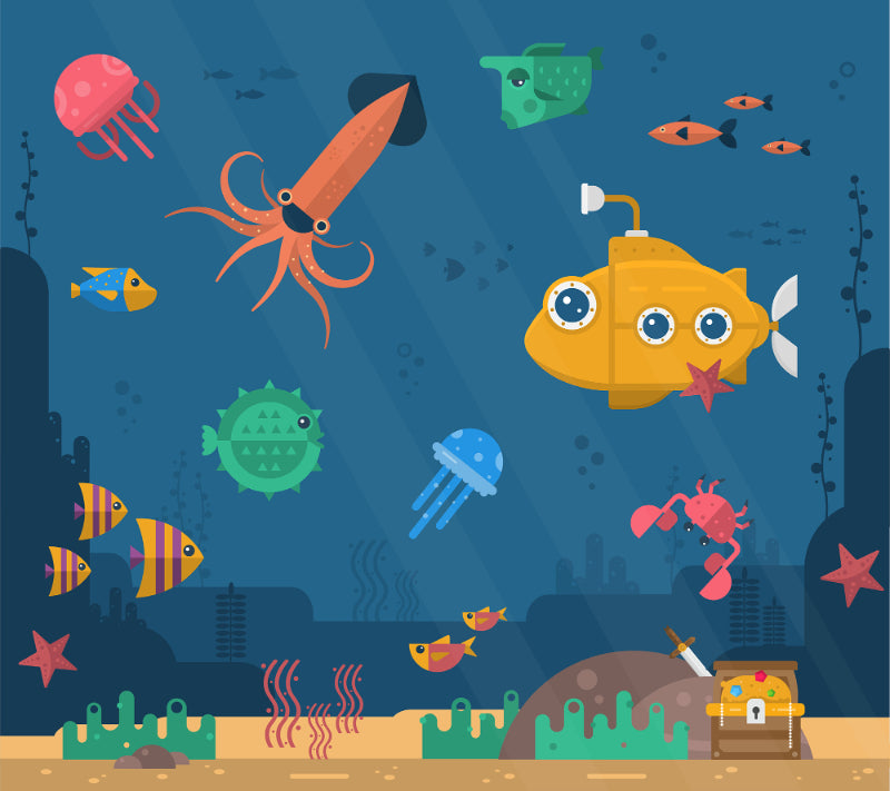 Fishs de mer et Papin versions sous-marins peintures murales in your room — zoomed