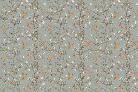 Humming Birds and Flowers Retro Wallpaper