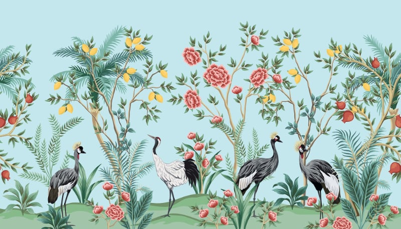 Tapet de palmier floral chinoiserie