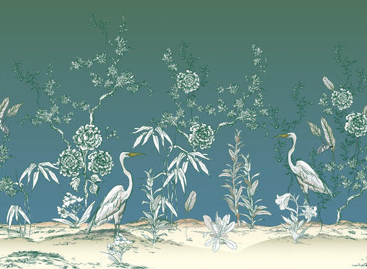 Vintage Garden Crane Birds Tapete Wandbild