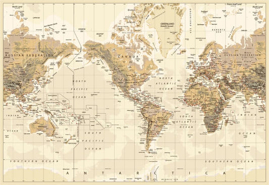 Brown Vintage World Map Mural mural