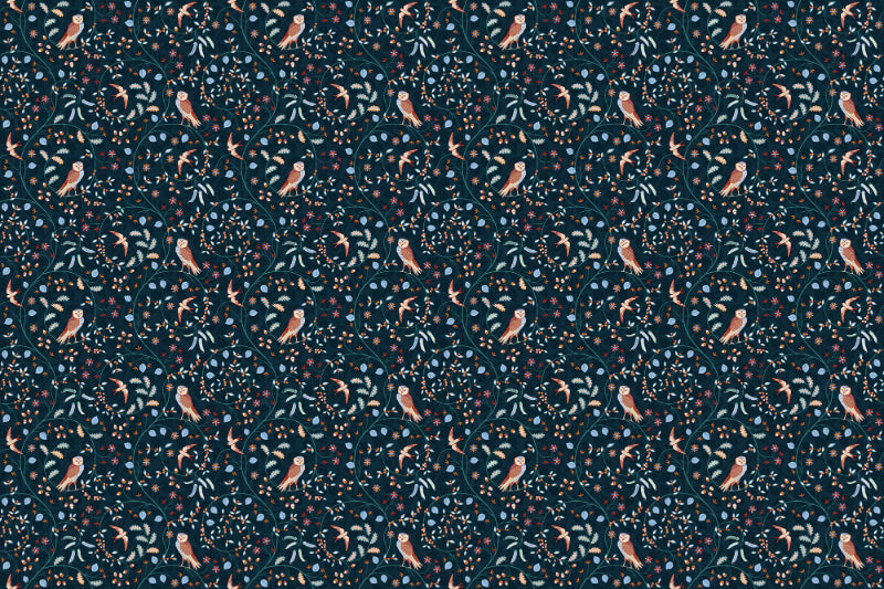 Carta da parati fiore e uccelli blu scuro