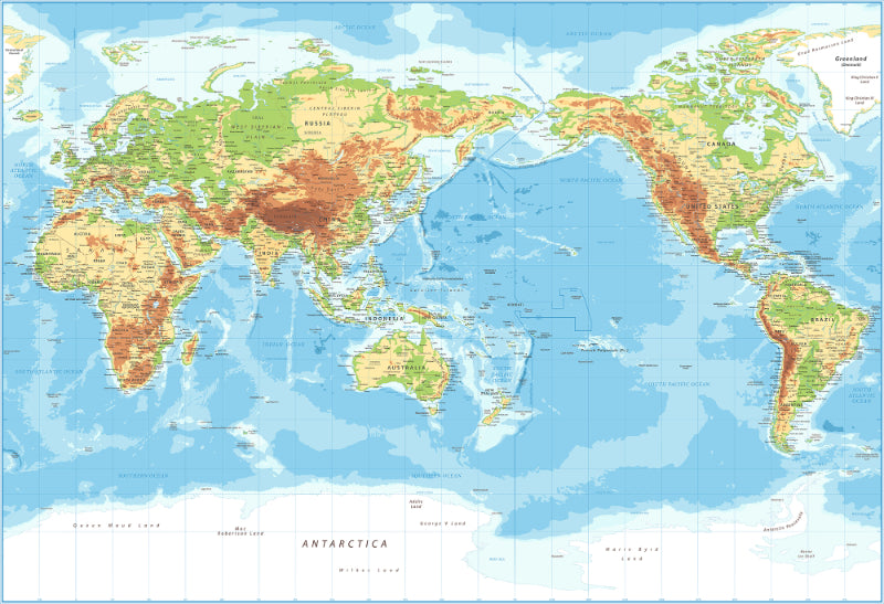 Pacific View Detailed World Map Wallpaper Murals