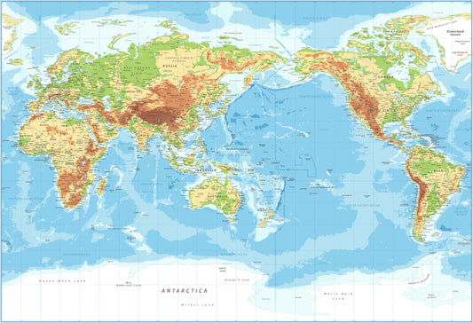 パシフィックビュー詳細な世界地図の壁紙の壁画