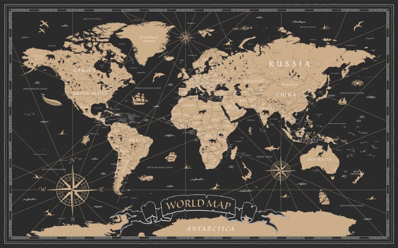 Vintage Black Golden World Map Wallpaper Murals in your room
