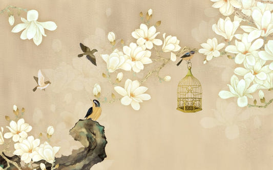 Papier peint de fleurs de magnolia blanc peint