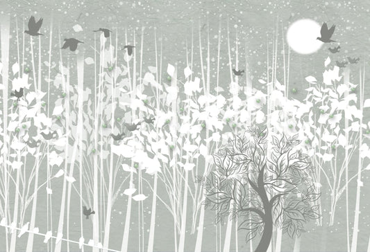 3D冬の雪の森の壁紙の壁画