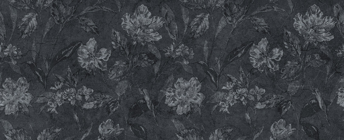 Czarny kwiatowy mural in your room — zoomed