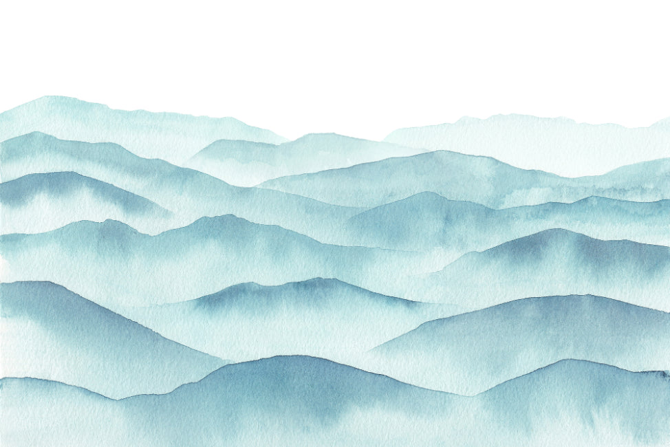 Indigo Blue Watercolor Mountains Wallpaper Murals in your room — zoomed