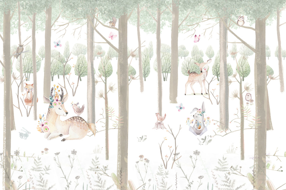 Acquerello Foresta Animali per bambini Murali