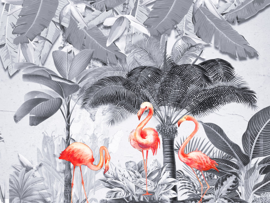 Monochrome Waldrosa Flamingo Tapeten Wandbilder in your room — zoomed
