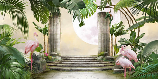 Mond Flamingo Bananenblatt Tapete für Wände
