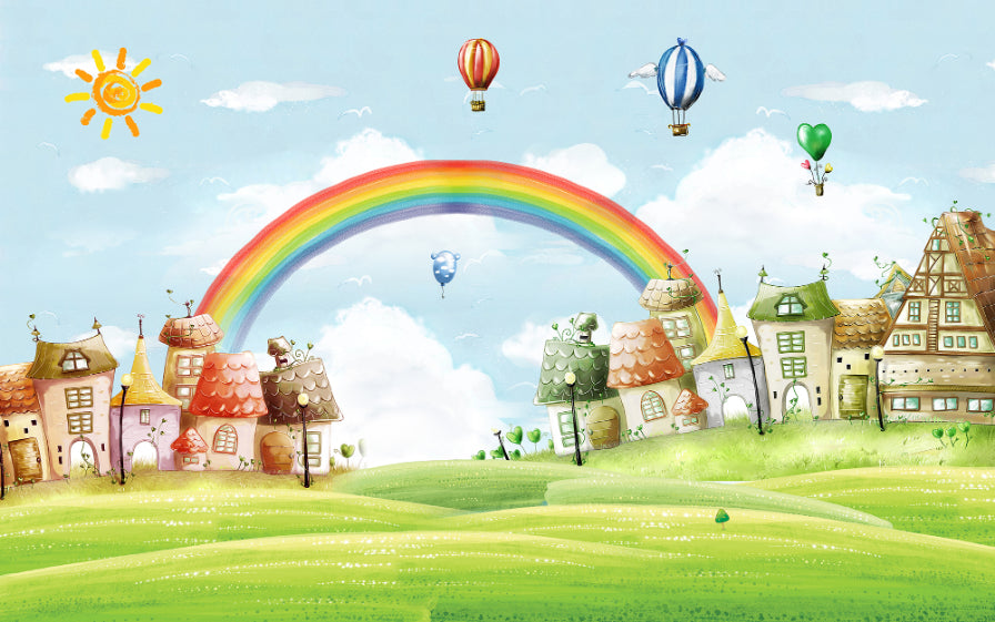 Kids City Landscape Rainbow Balloons Wallpaper Murals in your room