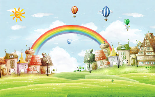 Kids City Landschaft Regenbogenballons Tapeten Wandgemälde