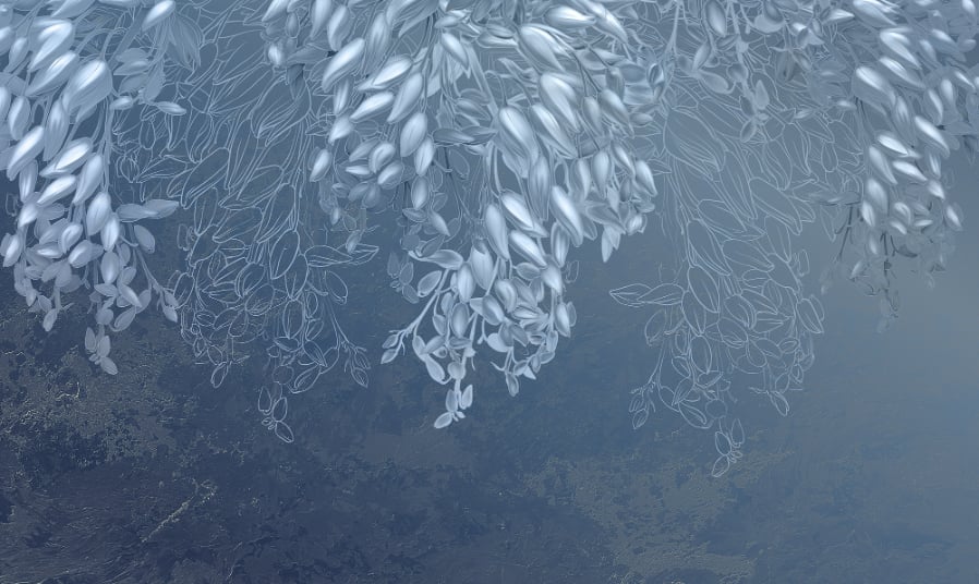 Fleurs bleu blanc salon papier peint peintures murales in your room — zoomed