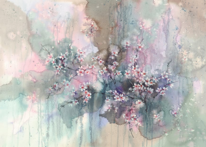 Sakura akvarelblomster tapet vægmalerier in your room — zoomed