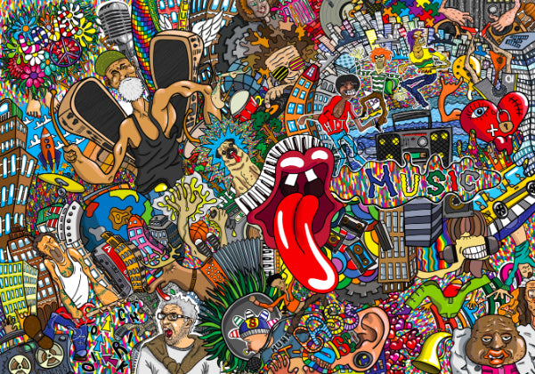 Collage de muzică electrică Graffiti Mural de perete in your room — zoomed