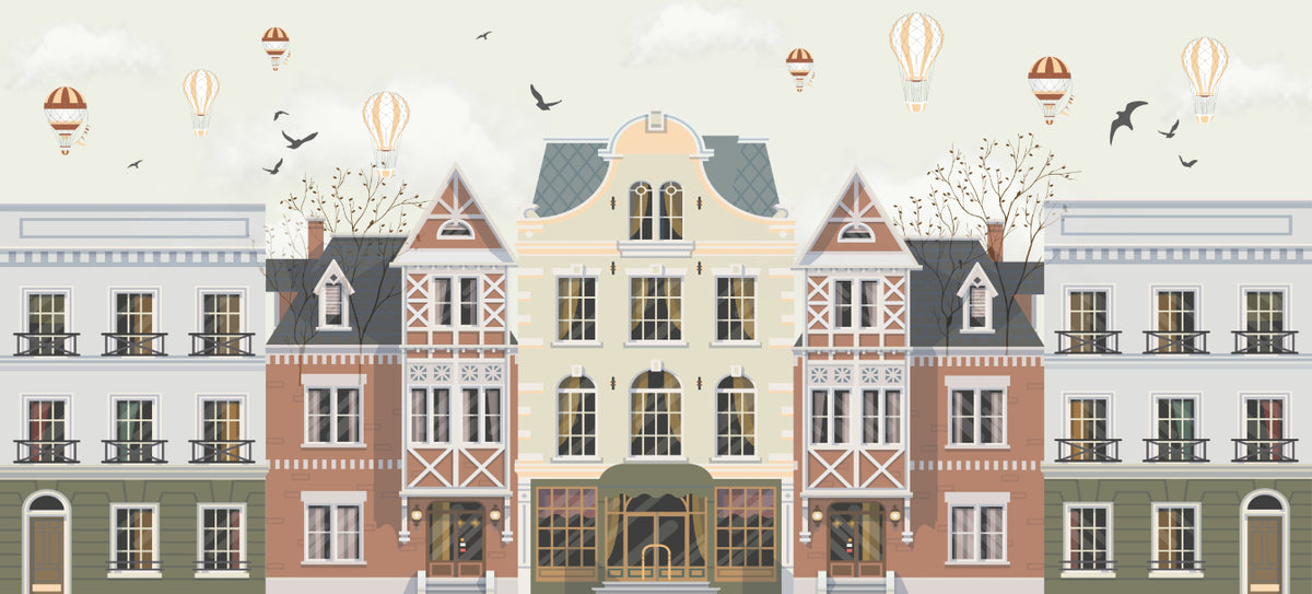 Mural de zid de baloane din orașul vintage in your room — zoomed