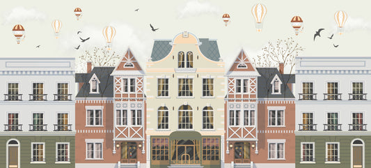 Vintage Townscape -Luftballons Wandmalerei