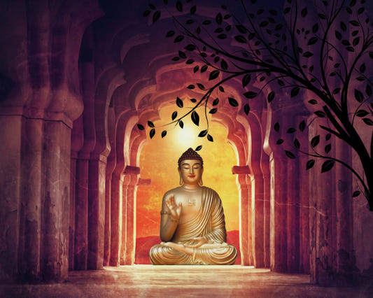 Ancient Temple Buddha Tree Wall Mural