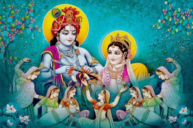 Lord Radhe Krishna e Gopis Wall Mural
